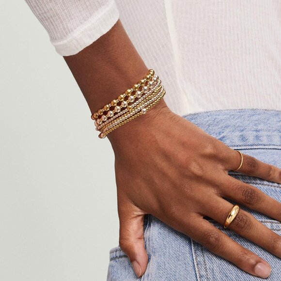 Layered Beaded Bracelets Set Gold Silver Plated Dainty Stretch Jewelry Gift - Picture 4 of 8